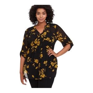 Torrid 00 Floral Black and Yellow Women's Top